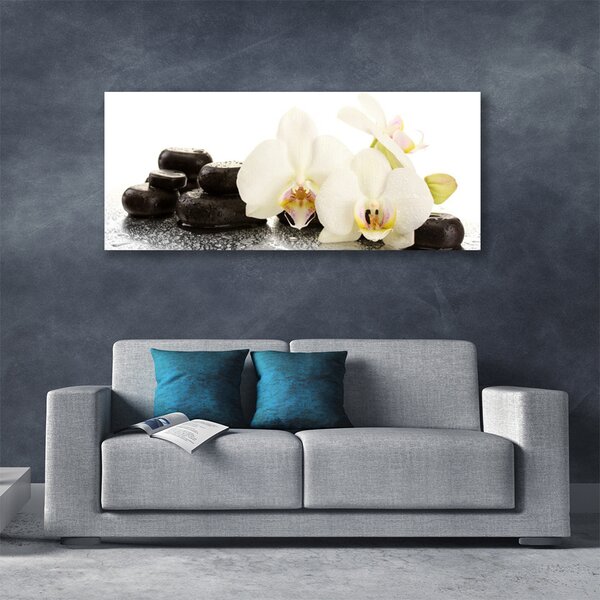 Tablou pe panza canvas Pietre florale flori alb negru