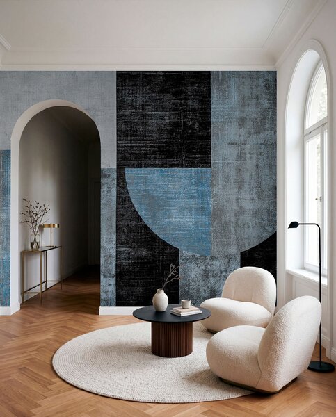 Tapet Abstracție modernă texturată în culorile negru și albastru, Fototapet Designer, w07878v1 : Uwalls.ro