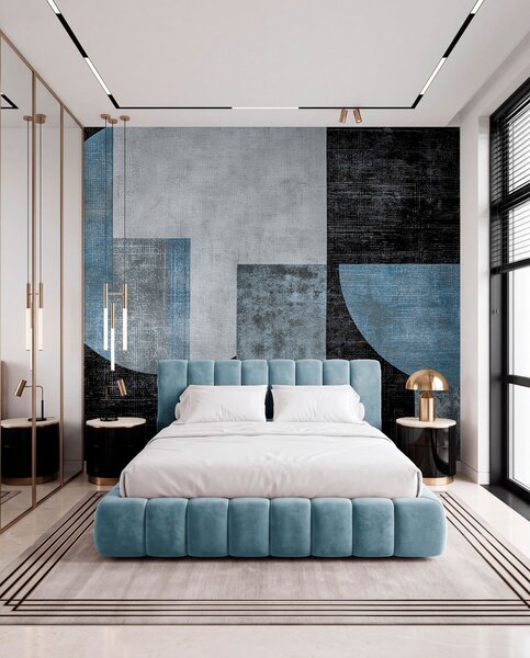 Tapet Abstracție modernă texturată în culorile negru și albastru, Fototapet Designer, w07878v1 : Uwalls.ro
