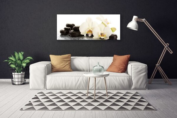 Tablou pe panza canvas Pietre florale flori alb negru
