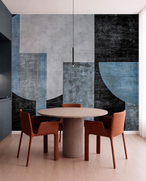 Tapet Abstracție modernă texturată în culorile negru și albastru, Fototapet Designer, w07878v1 : Uwalls.ro