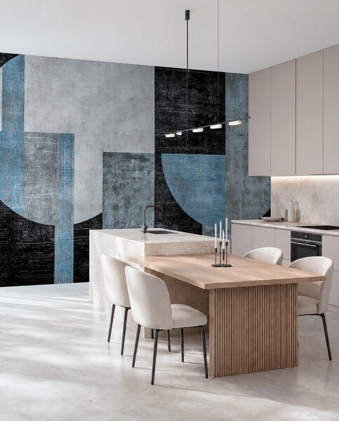Tapet Abstracție modernă texturată în culorile negru și albastru, Fototapet Designer, w07878v1 : Uwalls.ro