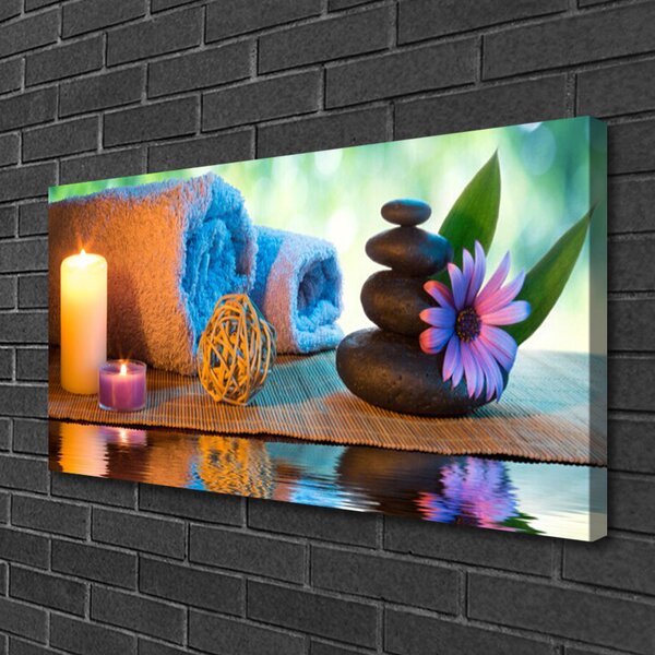Tablou pe panza canvas Lumânări flori Stones Art Galben Negru Violet Gri