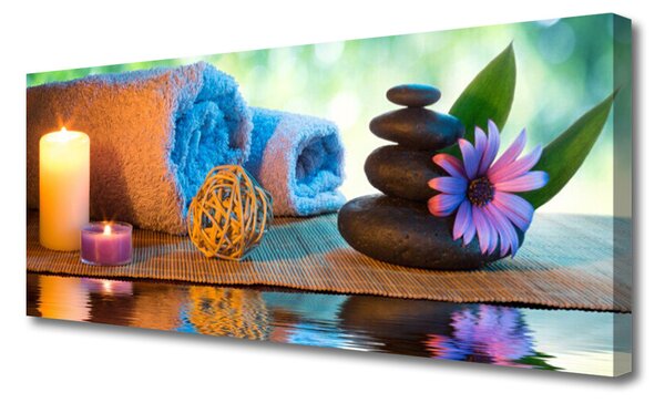 Tablou pe panza canvas Lumânări flori Stones Art Galben Negru Violet Gri