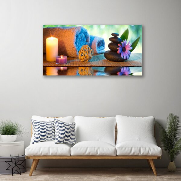 Tablou pe panza canvas Lumânări flori Stones Art Galben Negru Violet Gri