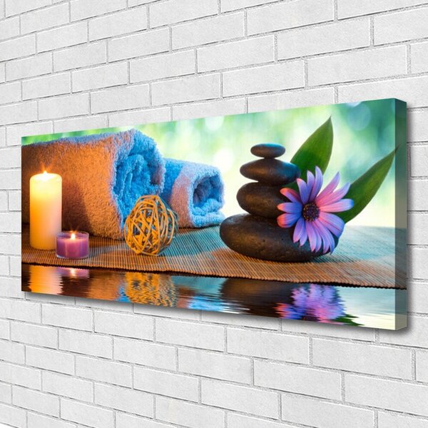 Tablou pe panza canvas Lumânări flori Stones Art Galben Negru Violet Gri