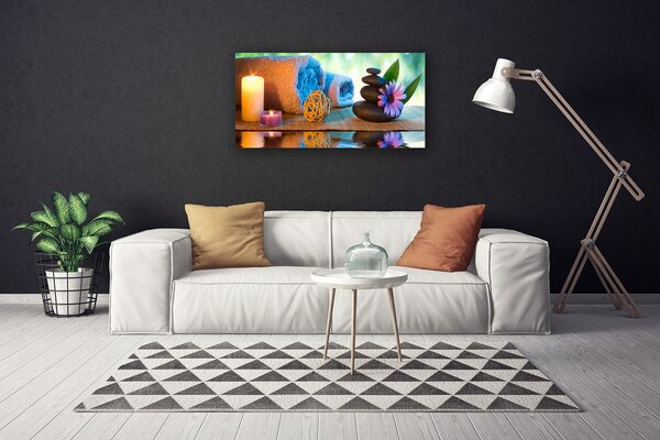 Tablou pe panza canvas Lumânări flori Stones Art Galben Negru Violet Gri