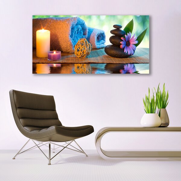 Tablou pe panza canvas Lumânări flori Stones Art Galben Negru Violet Gri