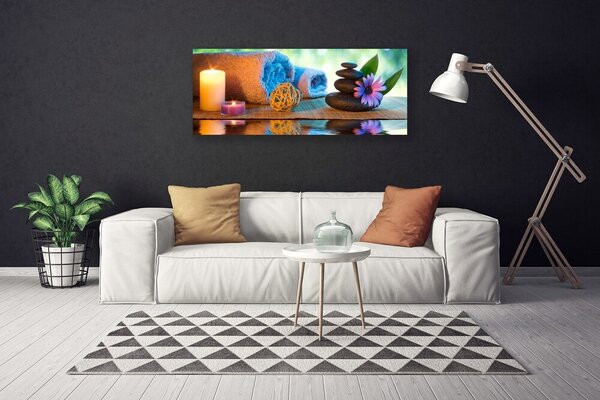 Tablou pe panza canvas Lumânări flori Stones Art Galben Negru Violet Gri