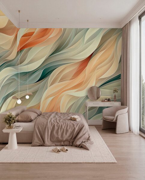 Tapet Design abstract fascinant cu valuri pastelate moi în culori calde, Fototapet 3D, Fotomurale 3D Forme geometrice, w01335v1 : Uwalls.ro