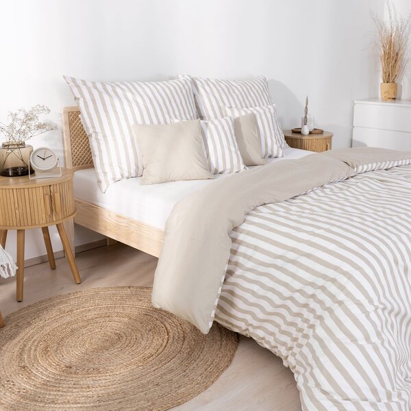 Goldea lenjerie de pat din 100% bumbac duo - dungi latte cu latte 150 x 200 și 50 x 60 cm