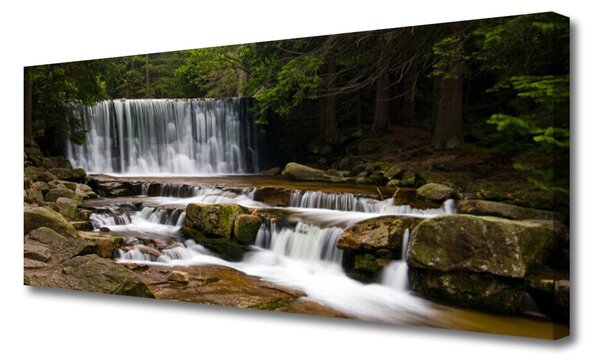 Tablou pe panza canvas Cascada Pădure Natura Alb Gri Maro Verde