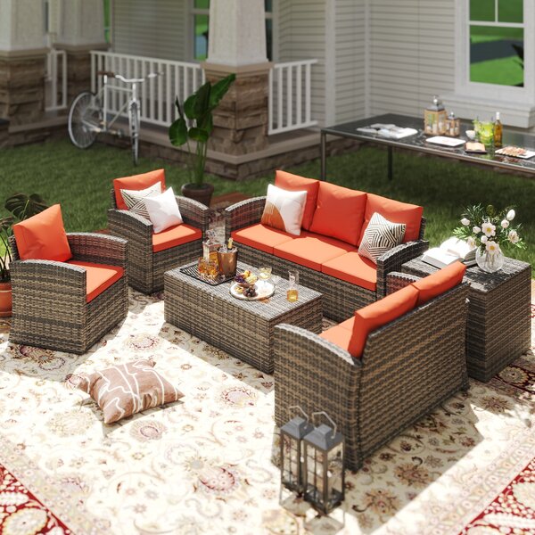 Outsunny Set Mobilier de Grădină 6 Piese, Ratan Maro, Confortabil pentru 7 Persoane, Ideal pentru Petreceri în Aer Liber | Aosom Romania