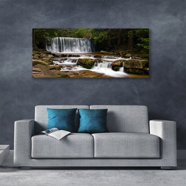 Tablou pe panza canvas Cascada Pădure Natura Alb Gri Maro Verde