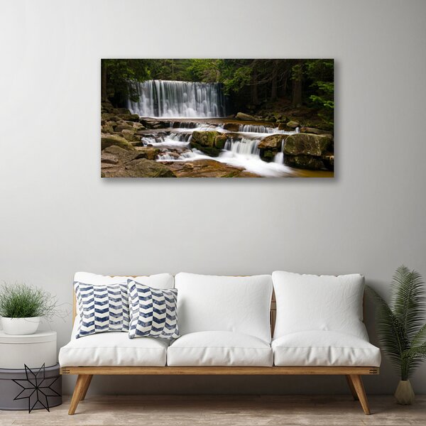 Tablou pe panza canvas Cascada Pădure Natura Alb Gri Maro Verde