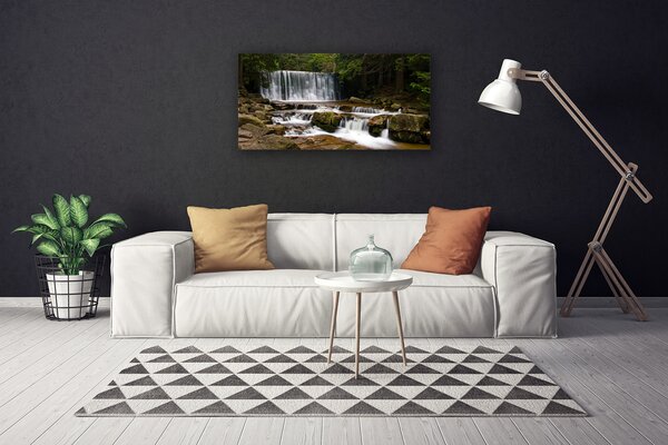 Tablou pe panza canvas Cascada Pădure Natura Alb Gri Maro Verde