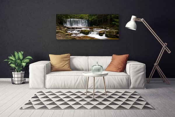 Tablou pe panza canvas Cascada Pădure Natura Alb Gri Maro Verde