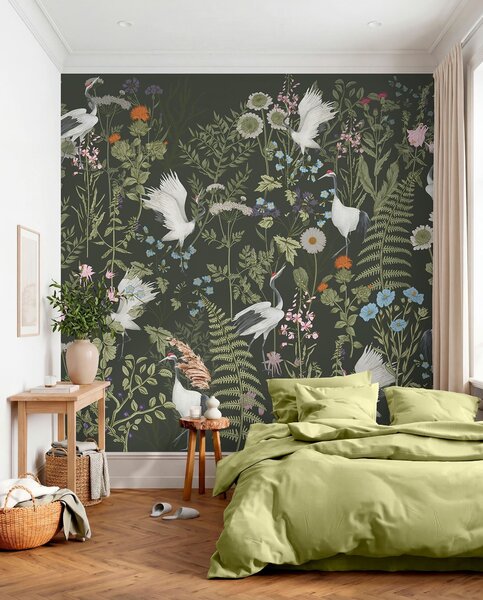 Tapet Macarale dansând printre flori vibrante, Fototapet Animale, w00380v2 : Uwalls.ro