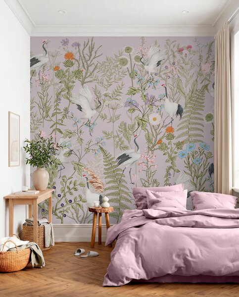 Tapet Macarale elegante în mijlocul florilor vibrante, Fototapet Animale, Fototapet Păsări, w00380v3 : Uwalls.ro