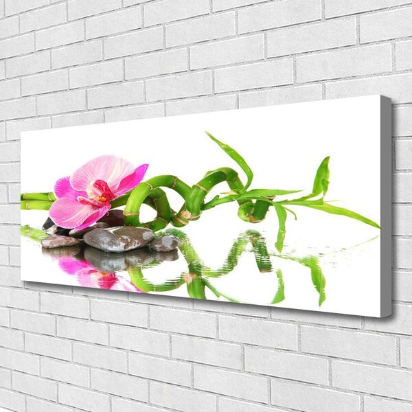 Tablou pe panza canvas Bamboo flori Stones Arta Verde Roz Gri