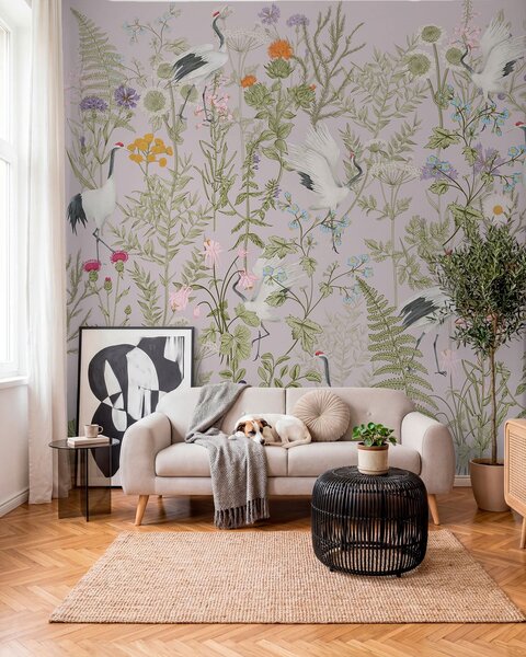 Tapet Macarale elegante în mijlocul florilor vibrante, Fototapet Animale, Fototapet Păsări, w00380v3 : Uwalls.ro