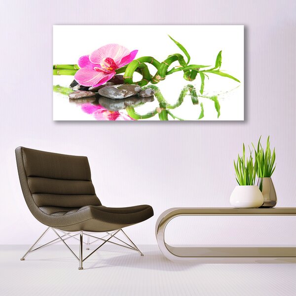 Tablou pe panza canvas Bamboo flori Stones Arta Verde Roz Gri