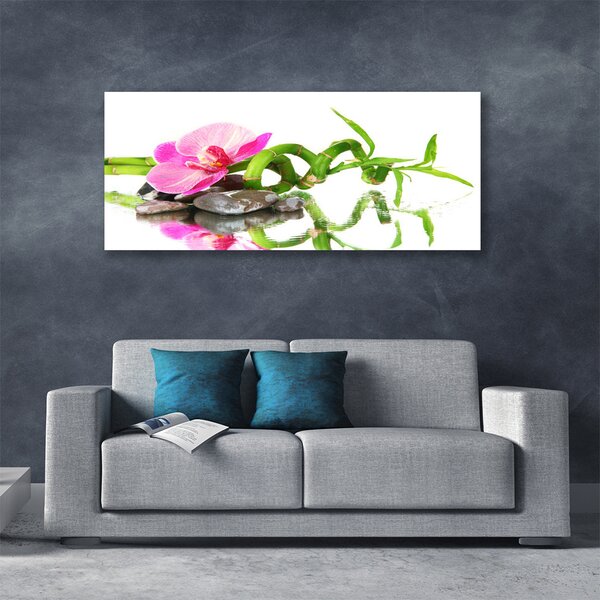 Tablou pe panza canvas Bamboo flori Stones Arta Verde Roz Gri