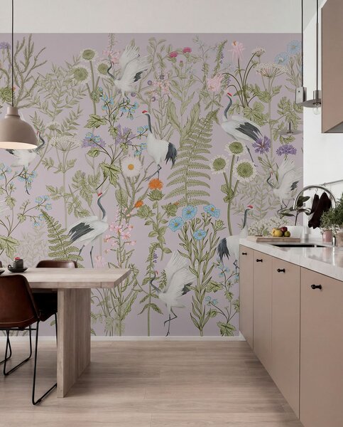 Tapet Macarale elegante în mijlocul florilor vibrante, Fototapet Animale, Fototapet Păsări, w00380v3 : Uwalls.ro