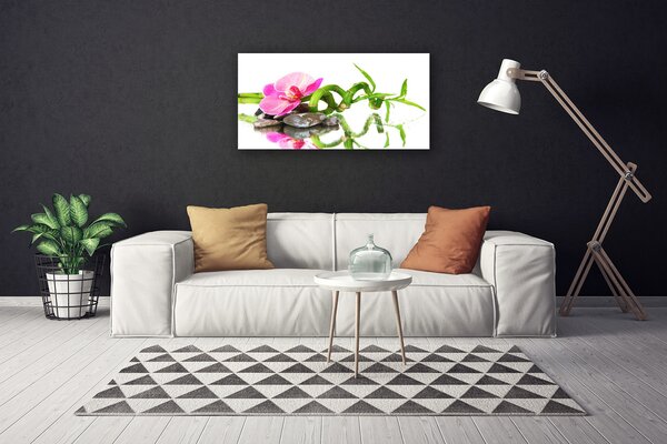 Tablou pe panza canvas Bamboo flori Stones Arta Verde Roz Gri