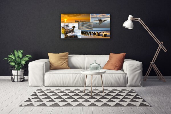 Tablou pe panza canvas Ocean Beach Peisaj Galben Albastru Gri