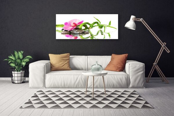 Tablou pe panza canvas Bamboo flori Stones Arta Verde Roz Gri