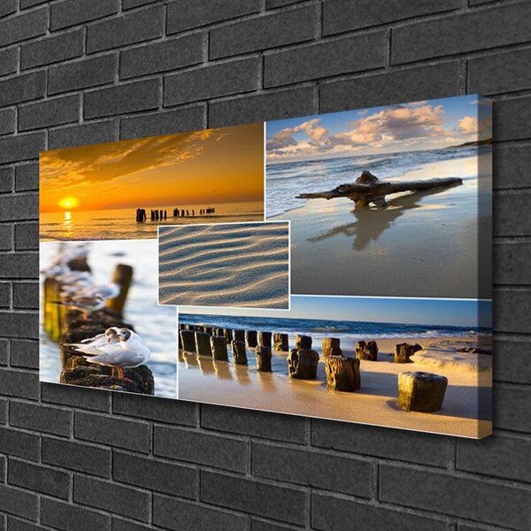 Tablou pe panza canvas Ocean Beach Peisaj Galben Albastru Gri