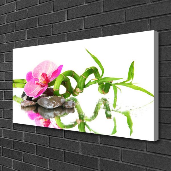 Tablou pe panza canvas Bamboo flori Stones Arta Verde Roz Gri