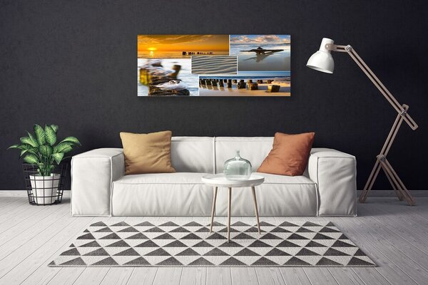 Tablou pe panza canvas Ocean Beach Peisaj Galben Albastru Gri