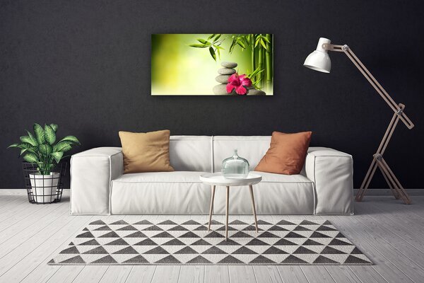 Tablou pe panza canvas Bamboo Tub flori Stones Floral Verde Roșu Gri