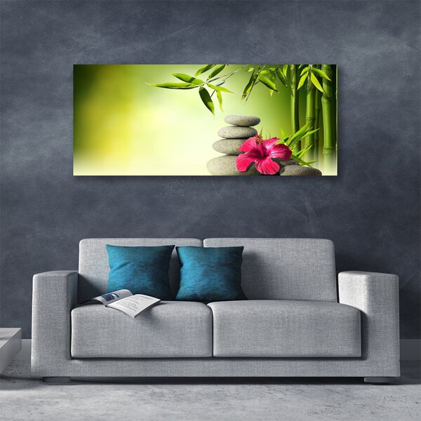 Tablou pe panza canvas Bamboo Tub flori Stones Floral Verde Roșu Gri