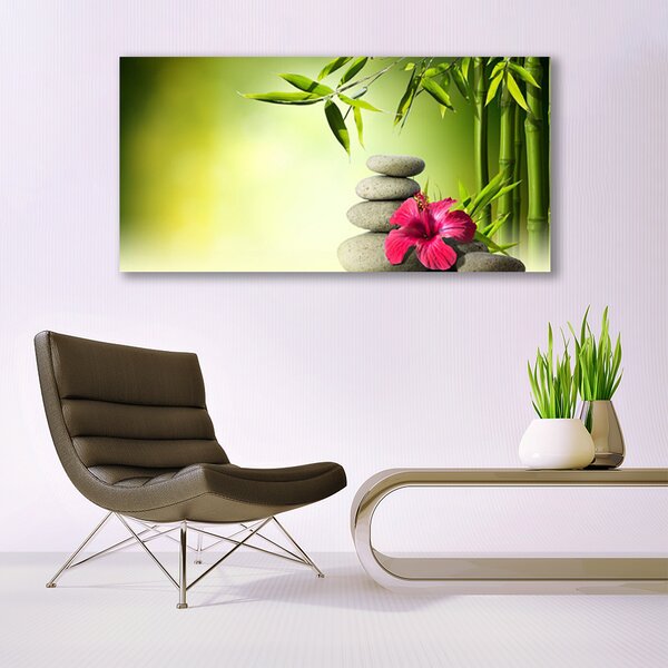 Tablou pe panza canvas Bamboo Tub flori Stones Floral Verde Roșu Gri