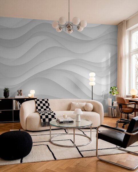 Tapet Valuri gri în tonuri moi, Fototapet 3D, Fotomurale 3D Forme geometrice, w02314 : Uwalls.ro