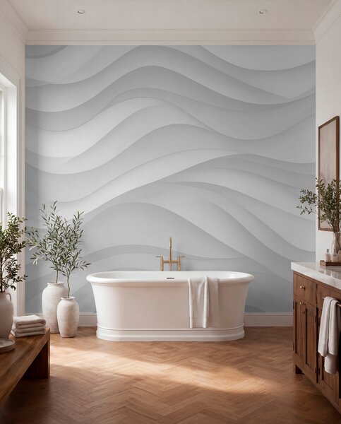Tapet Valuri gri în tonuri moi, Fototapet 3D, Fotomurale 3D Forme geometrice, w02314 : Uwalls.ro