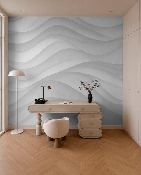 Tapet Valuri gri în tonuri moi, Fototapet 3D, Fotomurale 3D Forme geometrice, w02314 : Uwalls.ro