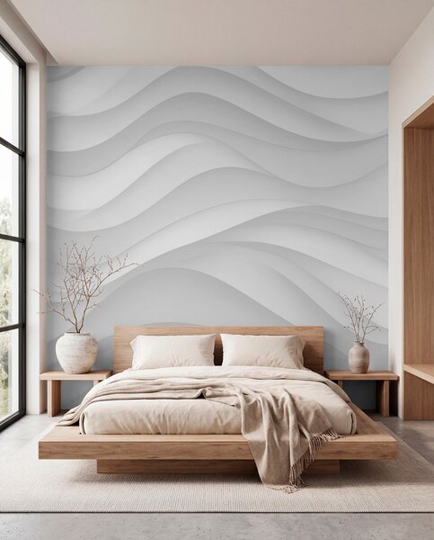 Tapet Valuri gri în tonuri moi, Fototapet 3D, Fotomurale 3D Forme geometrice, w02314 : Uwalls.ro
