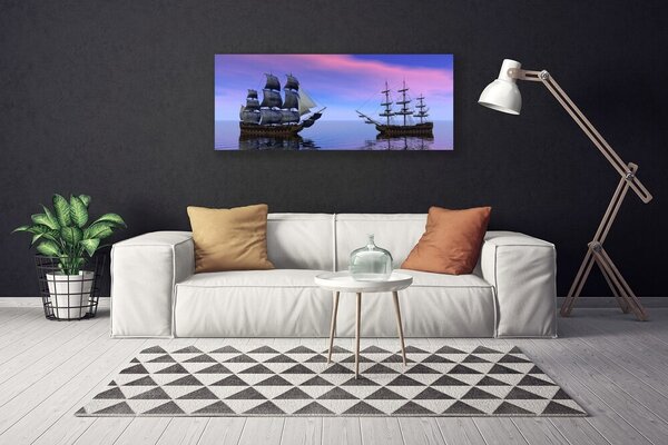 Tablou pe panza canvas Ambarcațiuni Mare Peisaj Brun Gri Violet Albastru