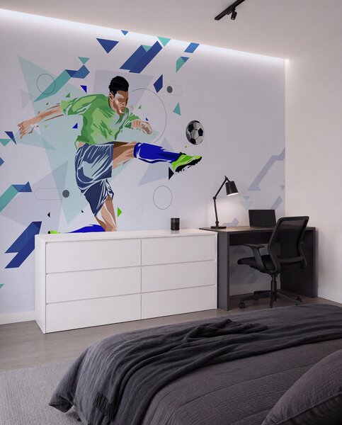 Tapet fotbalistul care șutează mingea, Fototapet pentru camera unui adolescent, Fototapet Fotbal, w02401 : Uwalls.ro