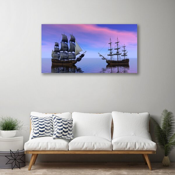 Tablou pe panza canvas Ambarcațiuni Mare Peisaj Brun Gri Violet Albastru
