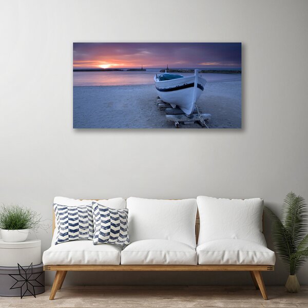 Tablou pe panza canvas Barca Sea Sun Beach Peisaj Alb Negru Galben Gri