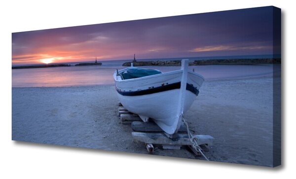 Tablou pe panza canvas Barca Sea Sun Beach Peisaj Alb Negru Galben Gri