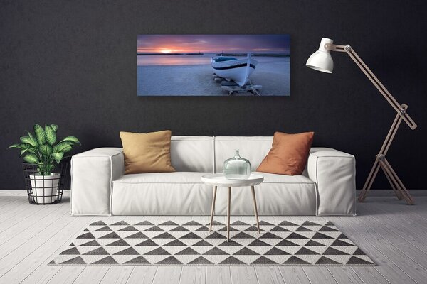 Tablou pe panza canvas Barca Sea Sun Beach Peisaj Alb Negru Galben Gri