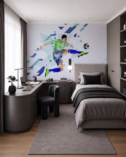 Tapet fotbalistul care șutează mingea, Fototapet pentru camera unui adolescent, Fototapet Fotbal, w02401 : Uwalls.ro