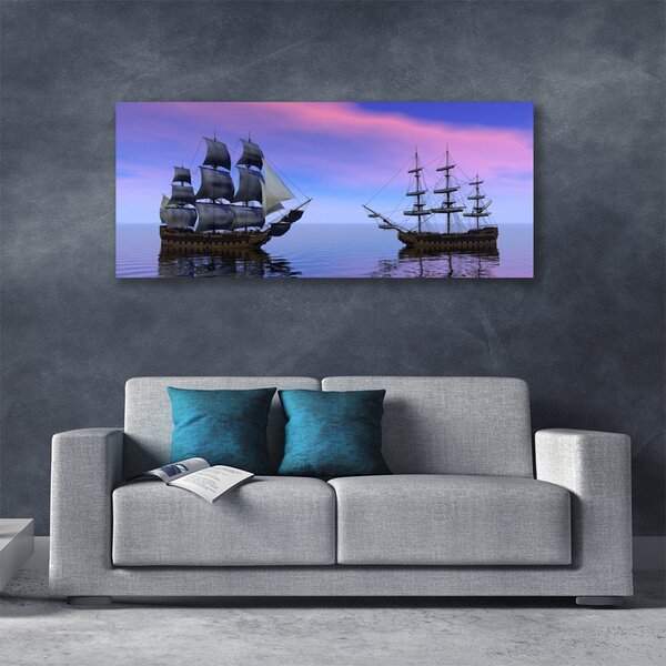 Tablou pe panza canvas Ambarcațiuni Mare Peisaj Brun Gri Violet Albastru