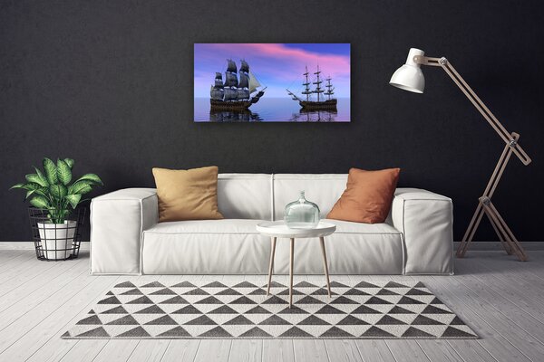 Tablou pe panza canvas Ambarcațiuni Mare Peisaj Brun Gri Violet Albastru